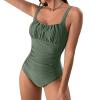 Women's Vintage Padded Push Up One Piece Swimsuits Tummy Control Athletic Sporty Bathing Suits Ruched Slimming Swimwear Army Green view 1