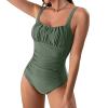 Women's Vintage Padded Push Up One Piece Swimsuits Tummy Control Athletic Sporty Bathing Suits Ruched Slimming Swimwear Army Green view 2