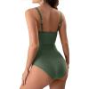 Women's Vintage Padded Push Up One Piece Swimsuits Tummy Control Athletic Sporty Bathing Suits Ruched Slimming Swimwear Army Green view 3