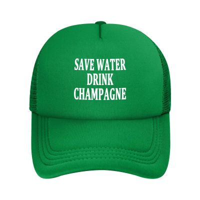 NineFit Basics Save Water Drink Champagne Hat Adjustable Funny Mesh Baseball Cap Summer Trucker Hat Men Women, Green