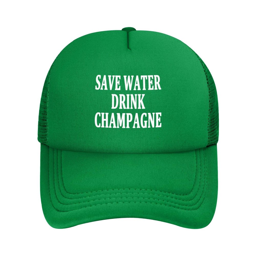 NineFit Basics Save Water Drink Champagne Hat Adjustable Funny Mesh Baseball Cap Summer Trucker Hat Men Women, Green
