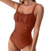 Generic Women's Vintage Padded Push Up One Piece Swimsuits Tummy Control Athletic Sporty Bathing Suits Ruched Slimming Swimwear Brown, Small view 2