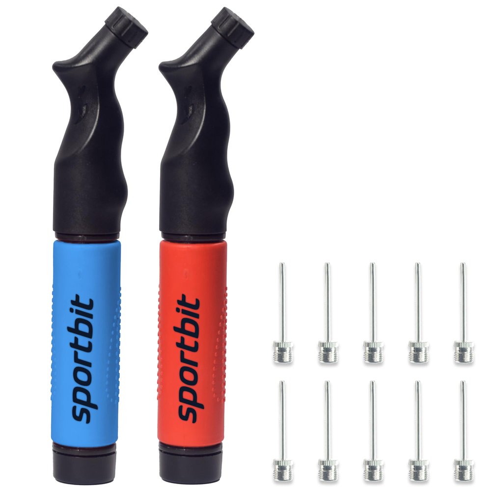 SPORTBIT Exercise Ball Pump  Hand Pump for Yoga Balls, Pilates & Stability Balls  Push & Pull Inflating System  Fitness Ball Air Pump with 5 Needles for Sports Balls