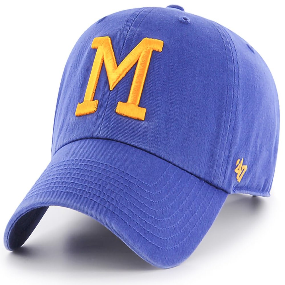47 MLB Alternate Cooperstown Primary Logo Clean Up Adjustable Hat Cap, Adult One Size - Milwaukee Brewers - Blue
