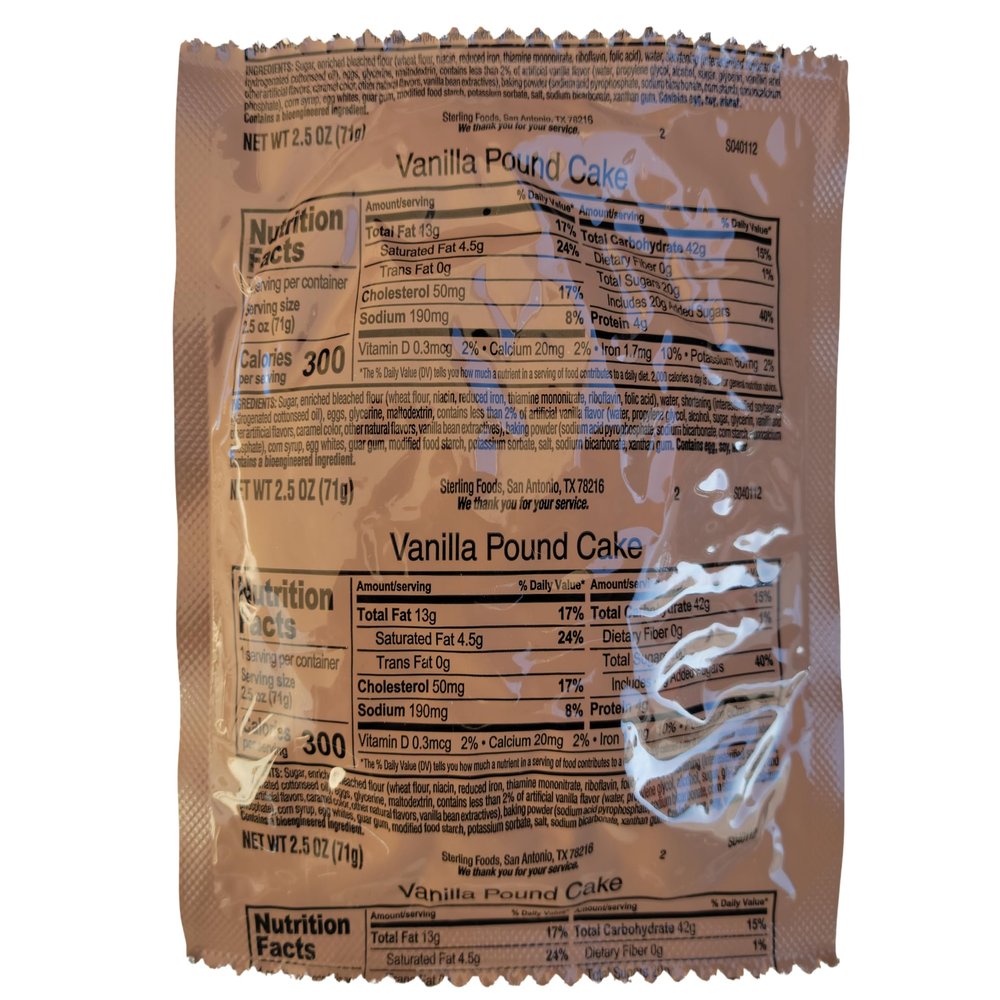 12 Pack Fresh MRE Desserts - Authentic USGI - Guaranteed Recent Inspection Dates - Ration Components from MRE, FSR, MCW, MORE and HDR Meals Ready to Eat - (Vanilla Pound Cake)