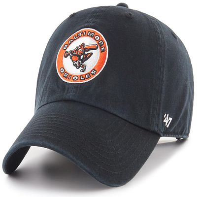 47 Brand MLB Cooperstown Primary Logo Clean Up Adjustable Baseball Cap Hat, Adult One Size Fits All - Baltimore Orioles Black