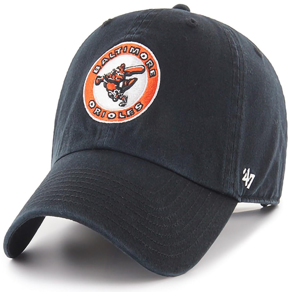 47 Brand MLB Cooperstown Primary Logo Clean Up Adjustable Baseball Cap Hat, Adult One Size Fits All - Baltimore Orioles Black