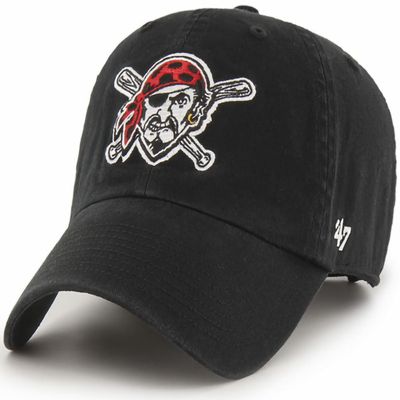 47 Brand MLB Cooperstown Primary Logo Clean Up Adjustable Baseball Cap Hat, Adult One Size Fits All - Pittsburgh Pirates Black