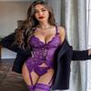 Avidlove Lace Lingerie for Women V Neck Bodysuit Teddy swith Garter Belts Purple Large view 2