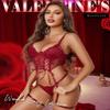 Avidlove Women Lingerie Soft Underwire Garter Lingerie Set 4 Piece Bra and Panty Wine Red Medium view 2