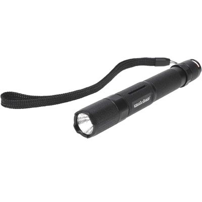 PRO-SAFE Tactical LED Flashlight: Black Aluminum Body, 65 Lumens, Uses 2 AA Batteries