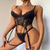 Avidlove Women Lingerie Set Lace Strappy Garter Belt Lingerie 4 Piece Underwire Lingerie Black Small view 2