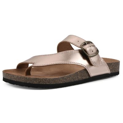 WHITE MOUNTAIN Carly Signature Comfort-Molded Footbed Sandal, Rosegold/Leather, 5 M