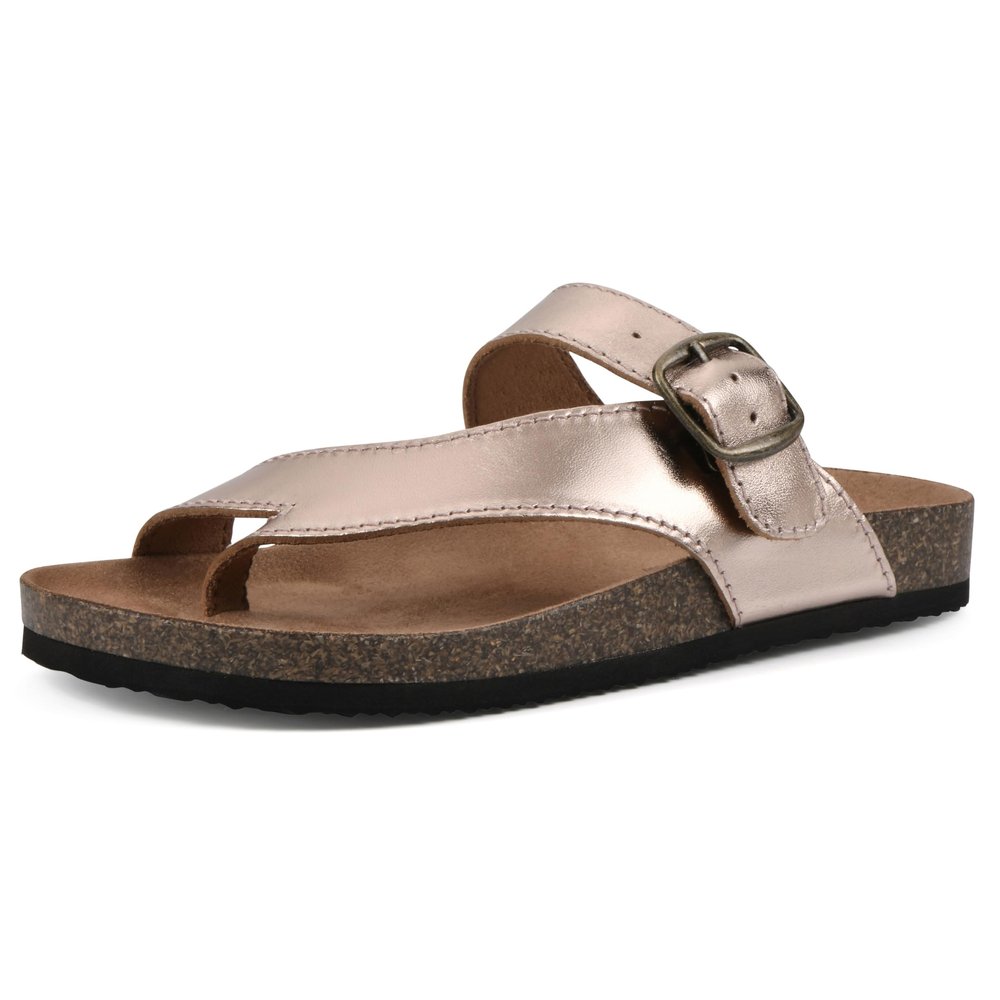 WHITE MOUNTAIN Carly Signature Comfort-Molded Footbed Sandal, Rosegold/Leather, 5 M