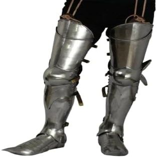 NineFit Basics LARP Medieval Knight Armor Leg Guard Sabaton Armor Cosplay Costume Silver, Standard