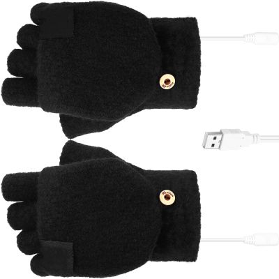 POPETPOP Heated Gloves for Men Women Convertible Fingerless to Mittens Thermal Gloves for Typing Winter Warmth