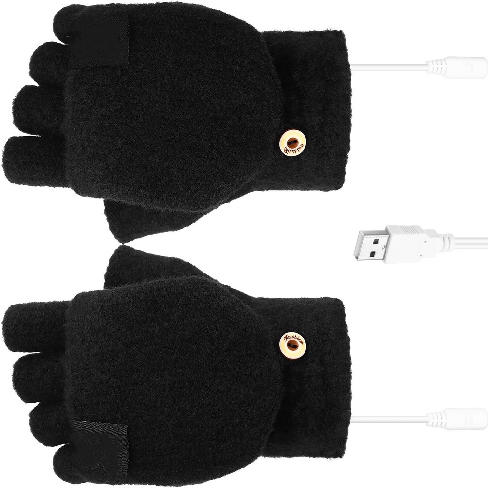 POPETPOP Heated Gloves for Men Women Convertible Fingerless to Mittens Thermal Gloves for Typing Winter Warmth