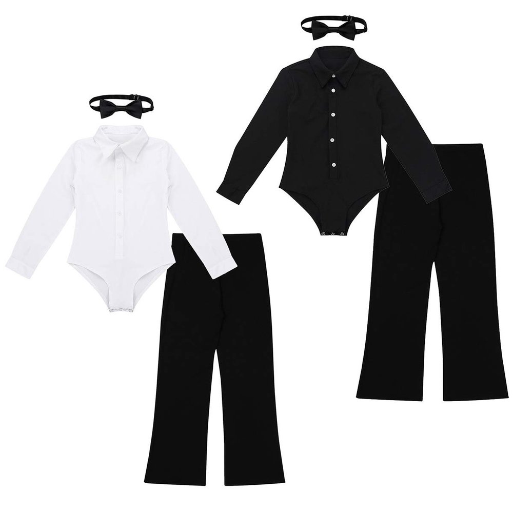 YiZYiF Kids Boys Classic Latin Dancewear Long Sleeve Dance Shirts and Pants for Modern Ballroom Salsa Tango Dancing 02 Black 7-8 Yr