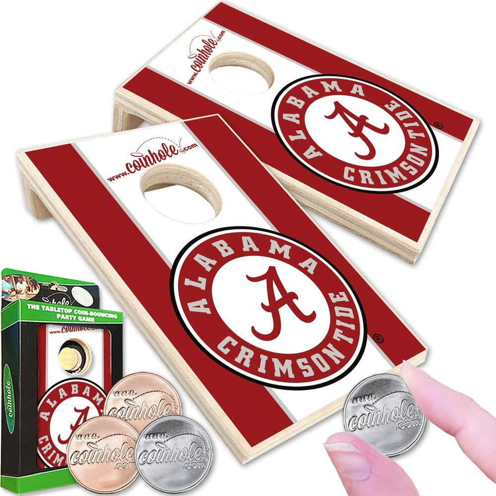 Tabletop Cornhole Game Set | Officially Licensed College Mini Football Cornhole Board Game | Includes Coins (Tabletop Game, Alabama Crimson Tide)