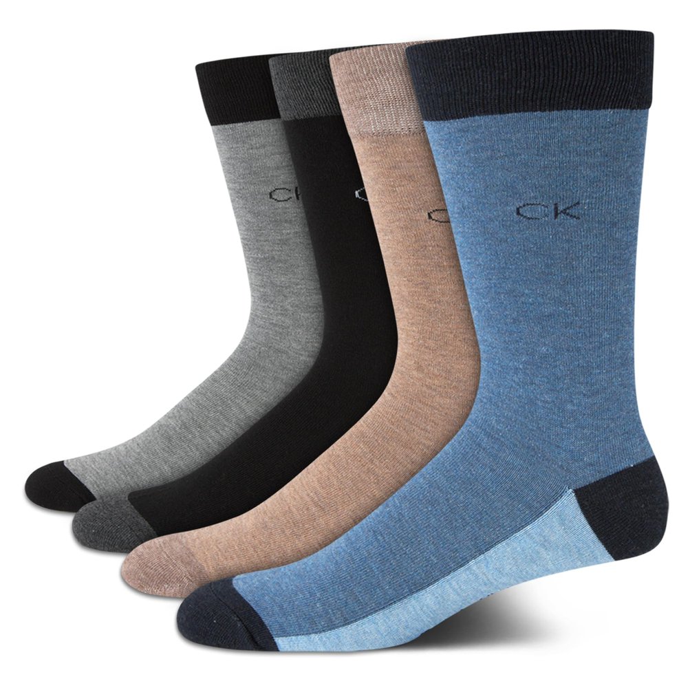 Calvin Klein Men's Dress Socks - 4 Pack Soft Cotton Blend Patterned Crew Socks for Men - Casual Mens Long Work Socks (7-12), Size 7-12, Bluebrown Heather