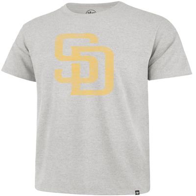 47 MLB Men's Gray Distressed Imprint Primary Logo Wordmark Short Sleeve Baseball T-Shirt - San Diego Padres Gray Medium
