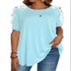 Afibi Womens Short Sleeve Cold Shoulder Summer Basic Tee Tops Shirts (Medium, Sky Blue) view 4