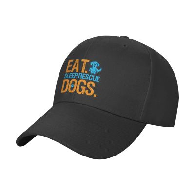Adjustable Eat Sleep Rescue Dogs Baseball Caps for Men Women Hat Truck Driver Hats Funny Baseball Cap Black