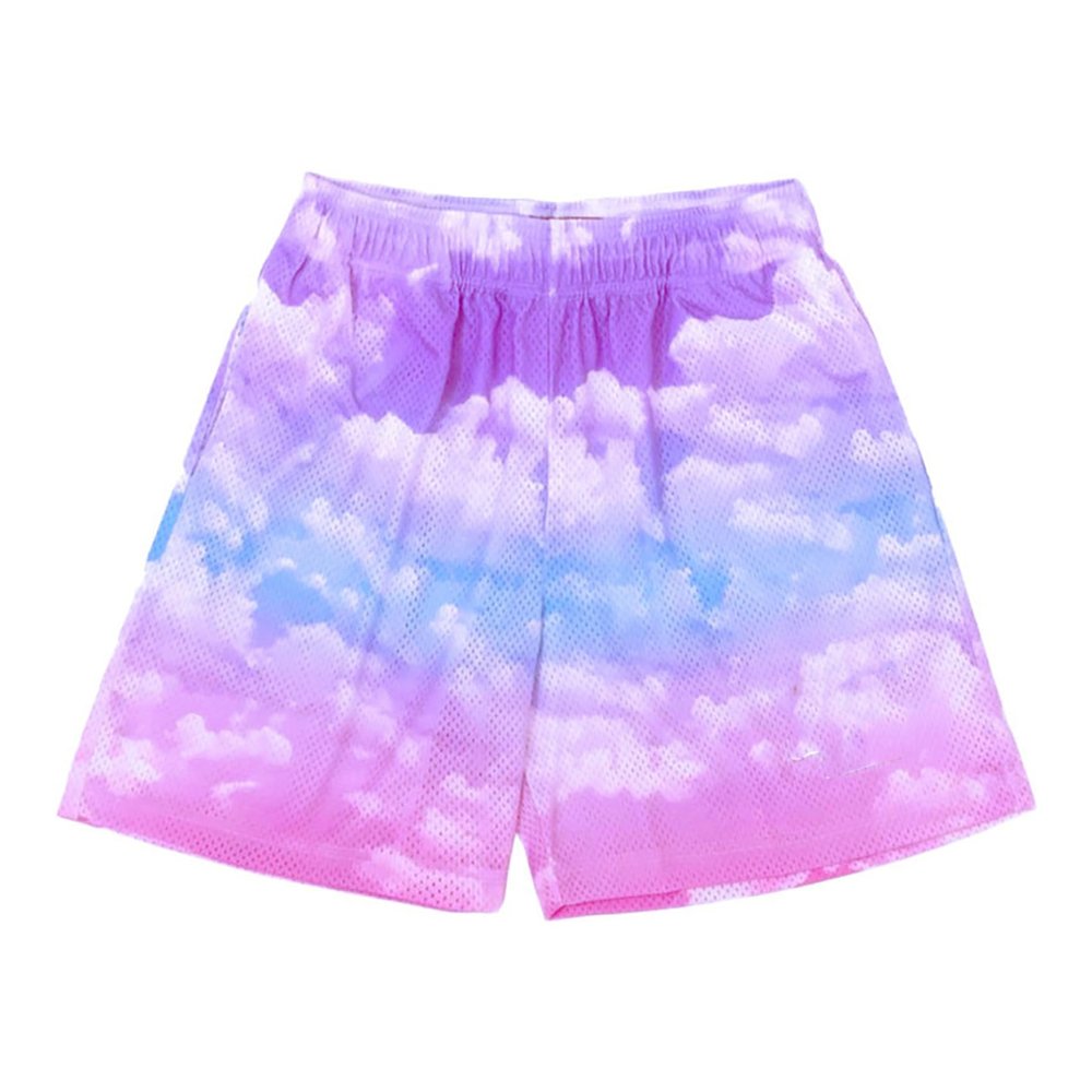 DIOTSR Men's Graphic Shorts Casual Streetwear Basketball Running Workout Shorts with Pockets Drawstring Waist (Cloud - Pink & Purple, X-Large)