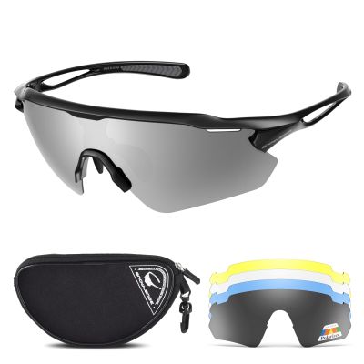 Cycling Glasses, TR90 Unbreakable Frame Polarized Anti-UV400 Sports Sunglasses, Large (W*148MM, 502b/Silver-l