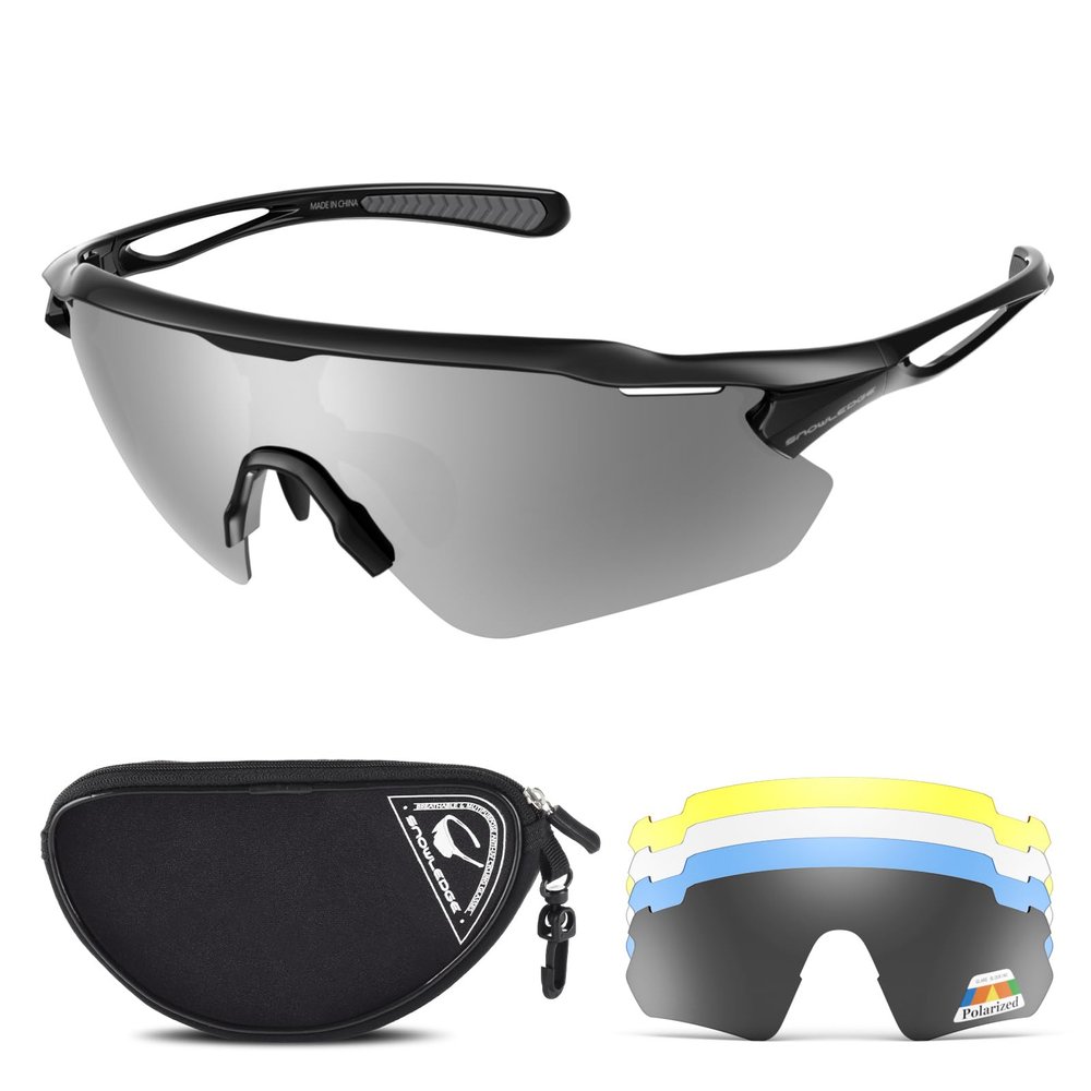 Cycling Glasses, TR90 Unbreakable Frame Polarized Anti-UV400 Sports Sunglasses, Large (W*148MM, 502b/Silver-l