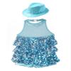 ACSUSS Sleeveless Jazz Dance Dress for Kids Girls Sequin Tap Latin Ballroom Dance Dress Performance Costume and Hat Sky Blue 12 Years view 4