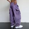 Uillui Mens Casual Elastic Waist Loose Cargo Pants Relaxed Fit Baggy Joggers Y2K Pockets Hiking Hip Hop Wide Leg Harem Pants Purple view 3