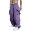 Uillui Mens Casual Elastic Waist Loose Cargo Pants Relaxed Fit Baggy Joggers Y2K Pockets Hiking Hip Hop Wide Leg Harem Pants Purple view 4