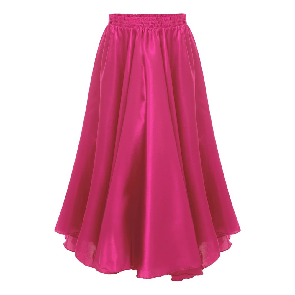 ACSUSS Kids Girls Ballroom Dance Skirt Satin Swing Latin Cha Cha Flamenco Dance Skirts Competition Costume Dancewear Hot Pink 3-4 Years