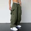 Uillui Mens Casual Elastic Waist Loose Cargo Pants Relaxed Fit Baggy Joggers Y2K Pockets Hiking Hip Hop Wide Leg Harem Pants Army Green view 2