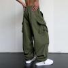 Uillui Mens Casual Elastic Waist Loose Cargo Pants Relaxed Fit Baggy Joggers Y2K Pockets Hiking Hip Hop Wide Leg Harem Pants Army Green view 3
