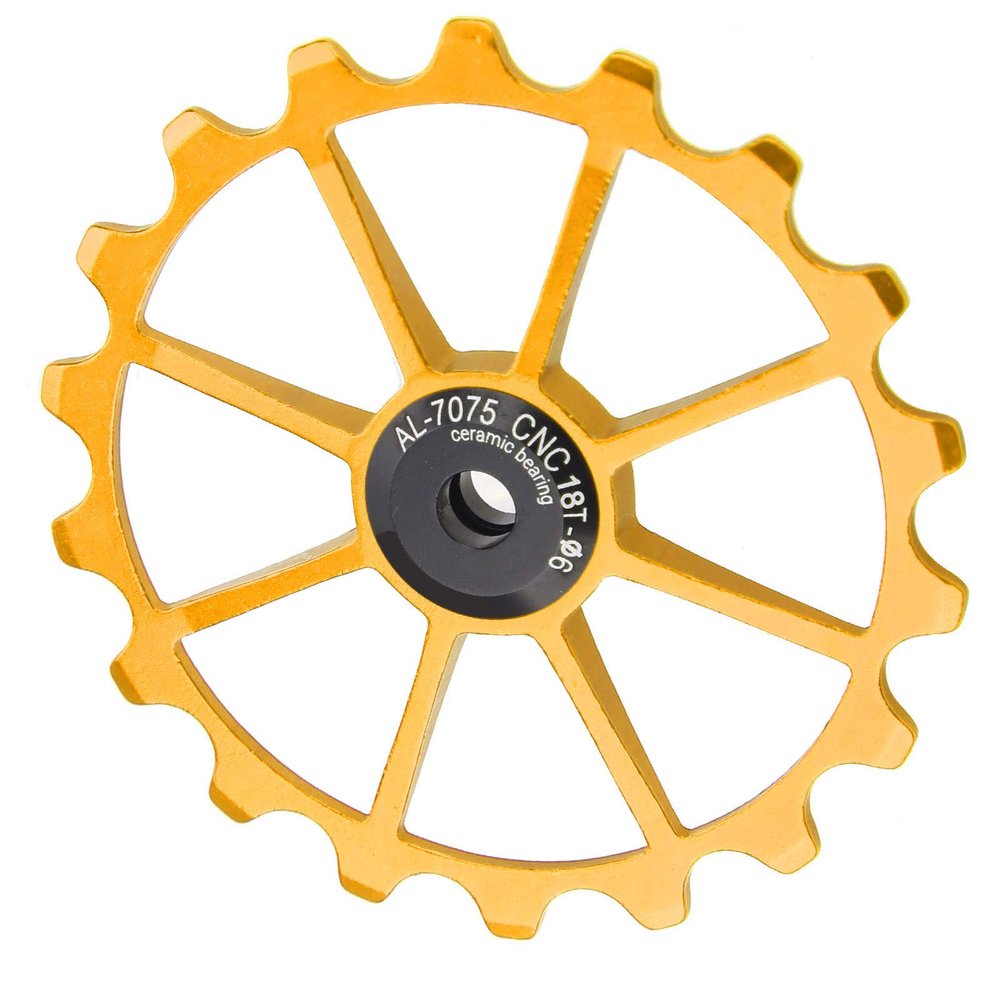 JTLB 18T Mountain Ceramic Bearing Rear Derailleur Pulley Wheel, Aluminum Alloy Material, Suitable for Heavy Duty Cycling and Off Road Riding (Gold)