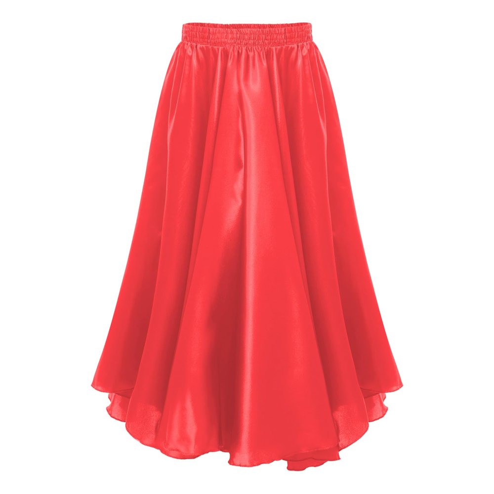 ACSUSS Kids Girls Ballroom Dance Skirt Satin Swing Latin Cha Cha Flamenco Dance Skirts Competition Costume Dancewear Red 3-4 Years