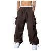 Uillui Mens Casual Elastic Waist Loose Cargo Pants Relaxed Fit Baggy Joggers Y2K Pockets Hiking Hip Hop Wide Leg Harem Pants Brown view 1