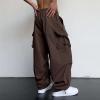 Uillui Mens Casual Elastic Waist Loose Cargo Pants Relaxed Fit Baggy Joggers Y2K Pockets Hiking Hip Hop Wide Leg Harem Pants Brown view 4