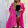 chouyatou Women's Boho Crochet Eyelet Open Front Irregular Long Cotton Beach Coverup Cardigan Shirt Blouses (Large, Rose Red) view 2