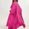 chouyatou Women's Boho Crochet Eyelet Open Front Irregular Long Cotton Beach Coverup Cardigan Shirt Blouses (Large, Rose Red) view 3