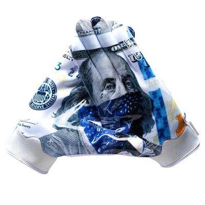 Battle Sports Blue Strips Wide Receiver Football Gloves, Ultra Stick Adult & Youth Gloves - Adult Large, White/Blue