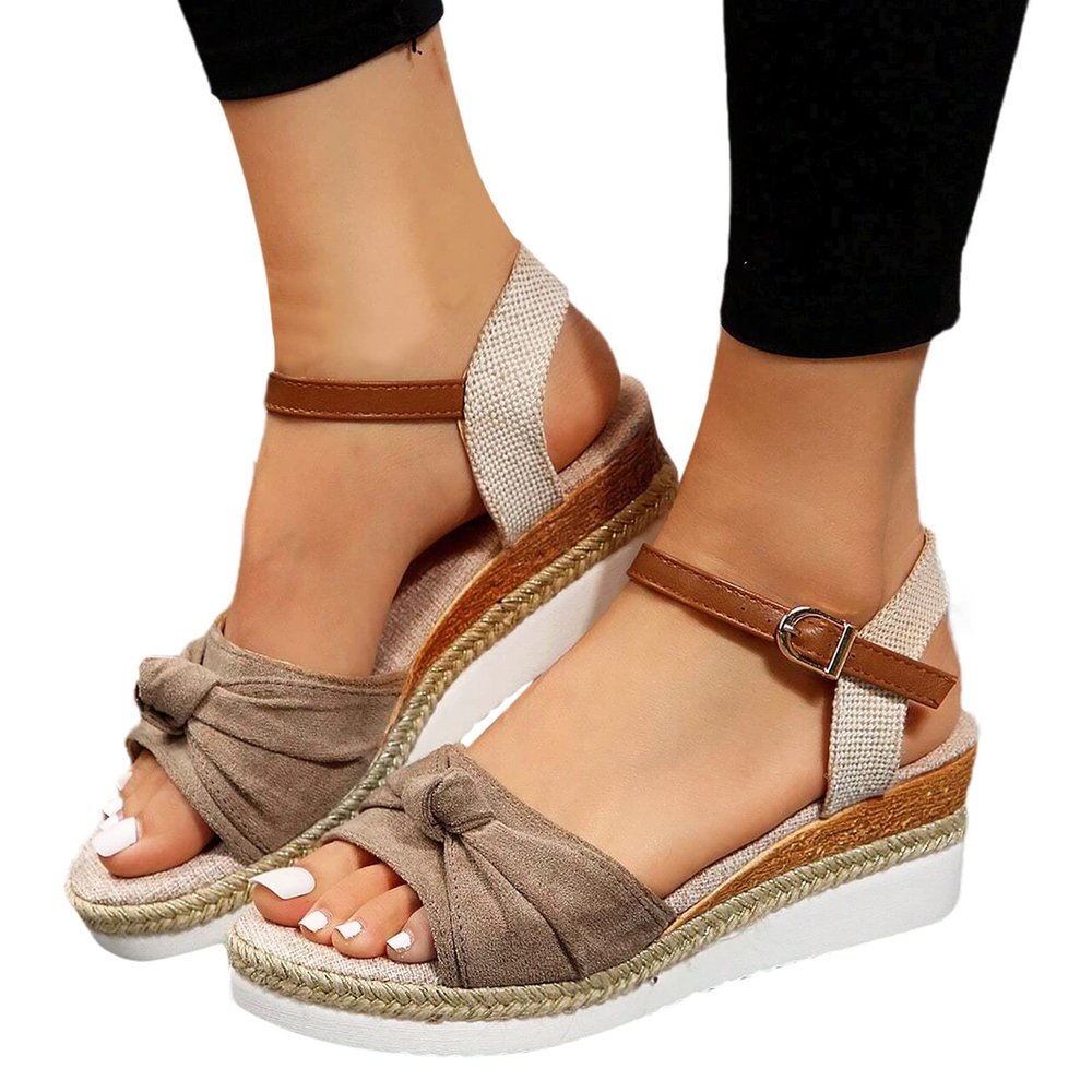 Orthopedic Platform Wedge Sandals for Women Summer Dressy Flat Open Toe Slip on Sandals Outdoor Shoes (Khaki #5, 7.5)