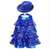 ACSUSS Sleeveless Jazz Dance Dress for Kids Girls Sequin Tap Latin Ballroom Dance Dress Performance Costume and Hat Royal Blue 12 Years view 1