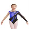 ACSUSS Long Sleeve Gymnastic Leotard for Girls Metallic Rhinestone Dance Skating Unitard Competition Bodysuit Dancewear Royal Blue 14 Years view 1