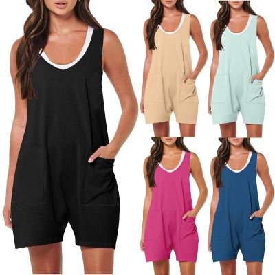 KICILVS Summer Rompers for Women 2025 Casual Sleeveless Shorts Jumpsuits with Pockets Trendy Jumpers Loose Comfy Overalls