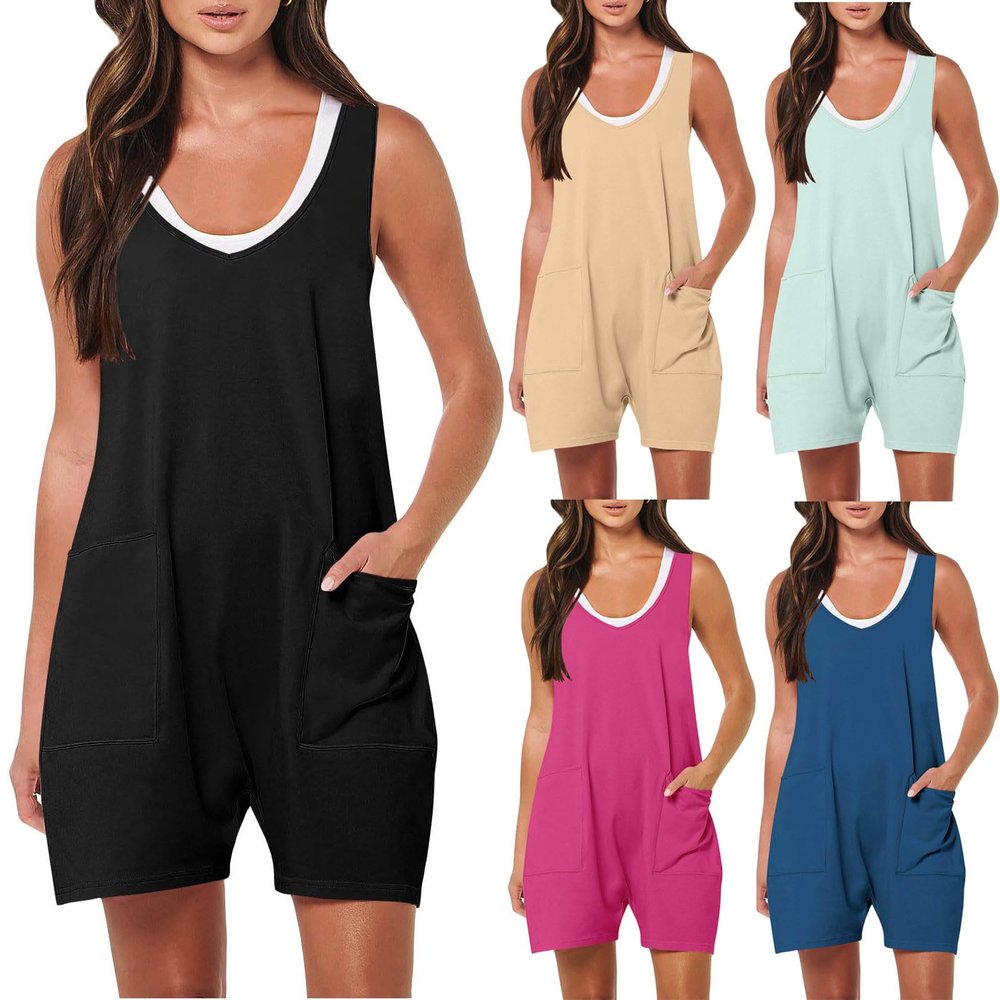 KICILVS Summer Rompers for Women 2025 Casual Sleeveless Shorts Jumpsuits with Pockets Trendy Jumpers Loose Comfy Overalls