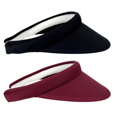 2 Pack Sun Visor Hats Women Men Clip On Wide Brim Visors Hat Outdoor Sports Golf Beach Travel Tennis Caps (Black+Maroon)