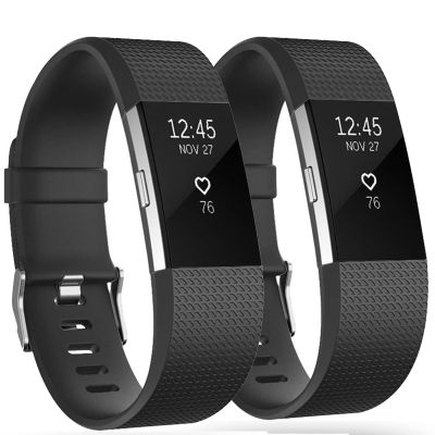 2 Pack Waterproof Bands Compatible with Fitbit charge 2, Classic Soft Sports Replacement Wristbands for Women Men (small 5.5"-6.7", black+black)